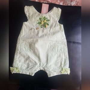 NWT Gymboree Light Green Textured Romper with Floral Detail